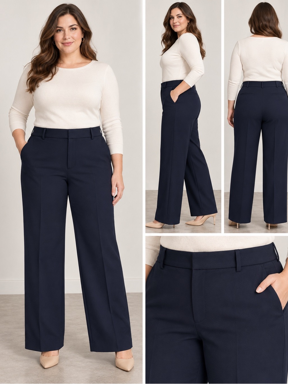 NWT Lauren Ralph Lauren Women’s Wide Leg Dress Pants Navy  Stretch Size 14